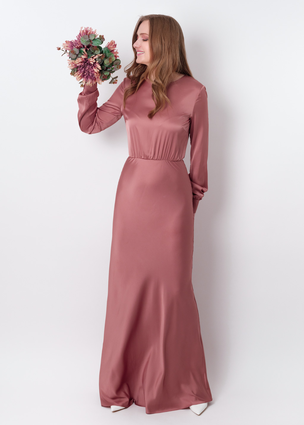 Champagne rose silk long dress
