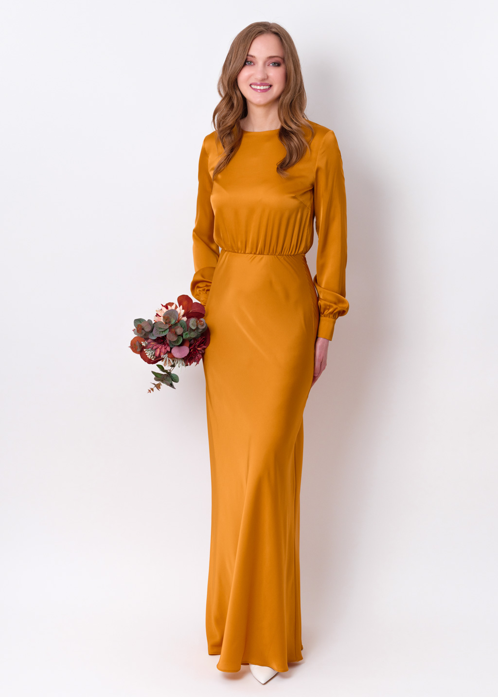 Gold silk long dress