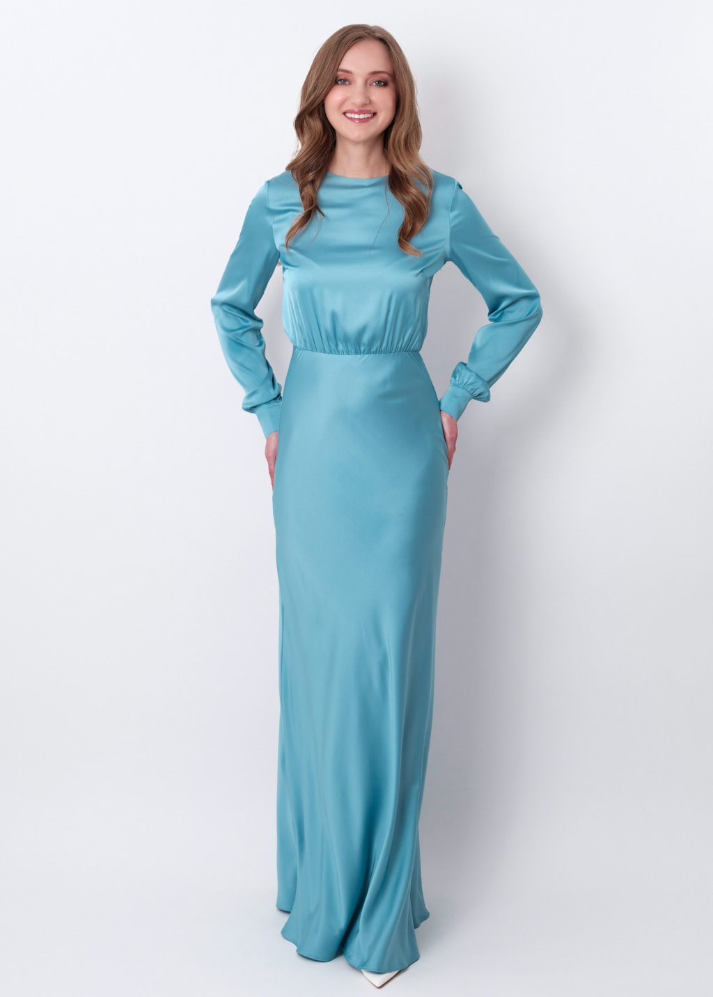 Dusty blue silk long dress
