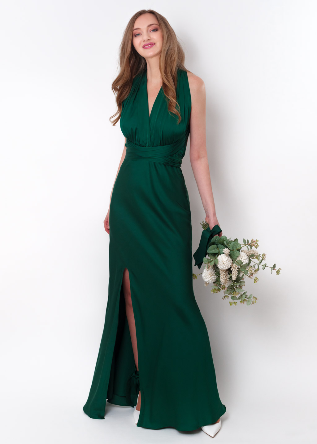 Dark green infinity knee slit long dress