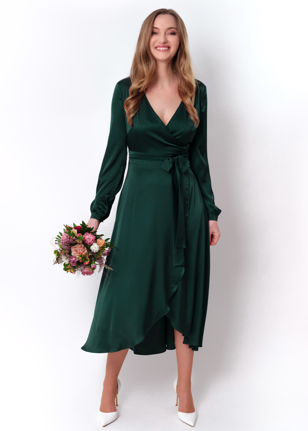 Forest green wrap dress