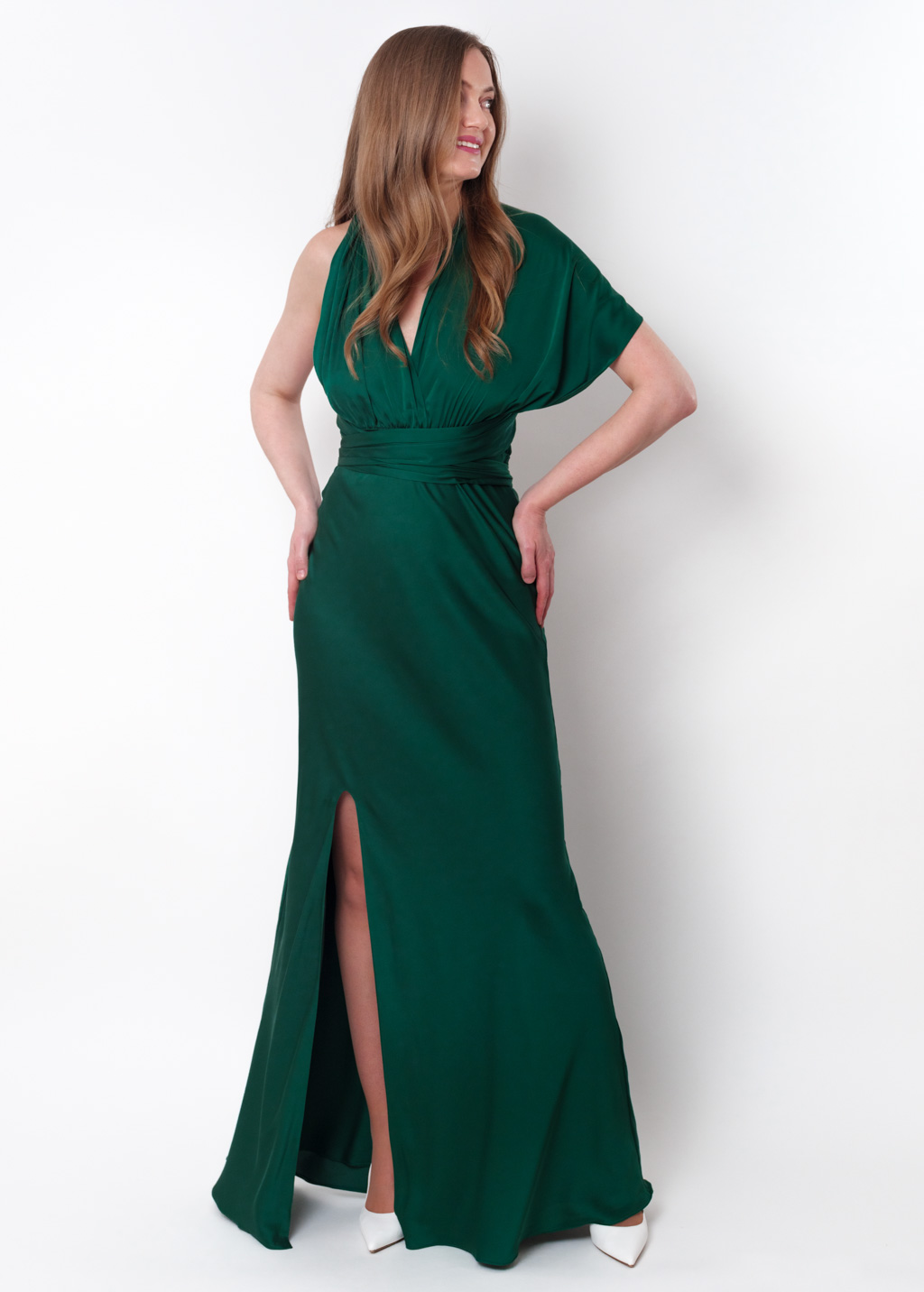 Dark green infinity knee slit long dress