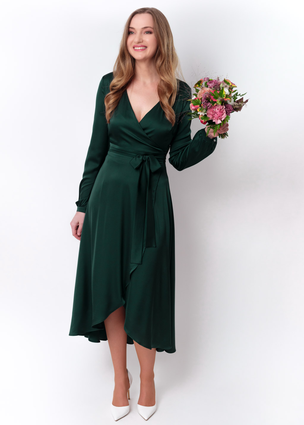 Forest green wrap dress