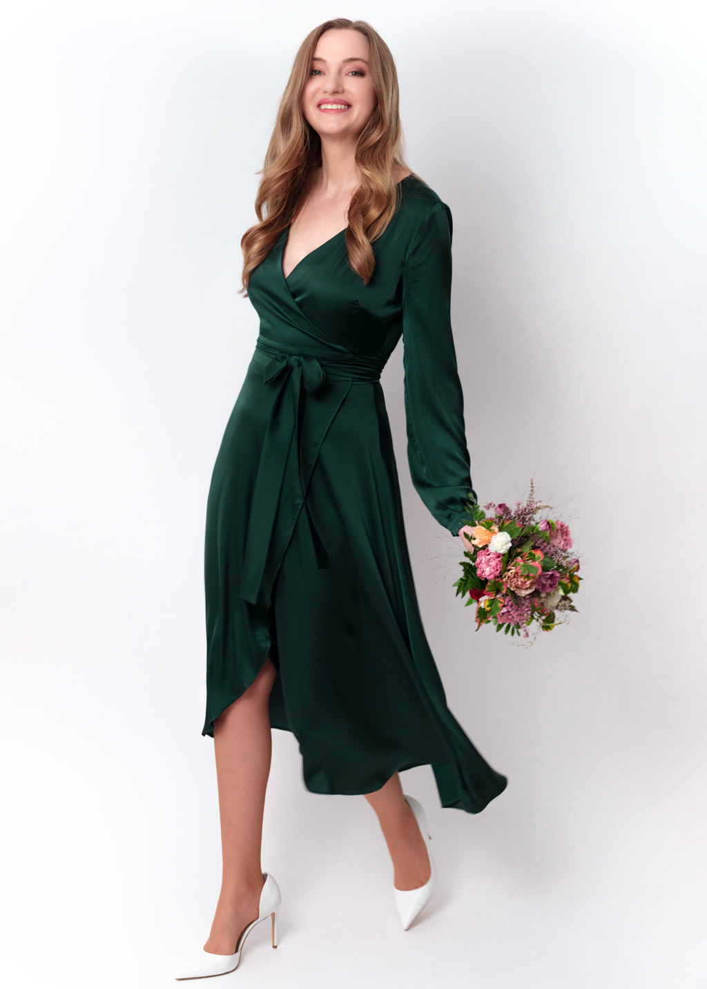 Forest green wrap dress