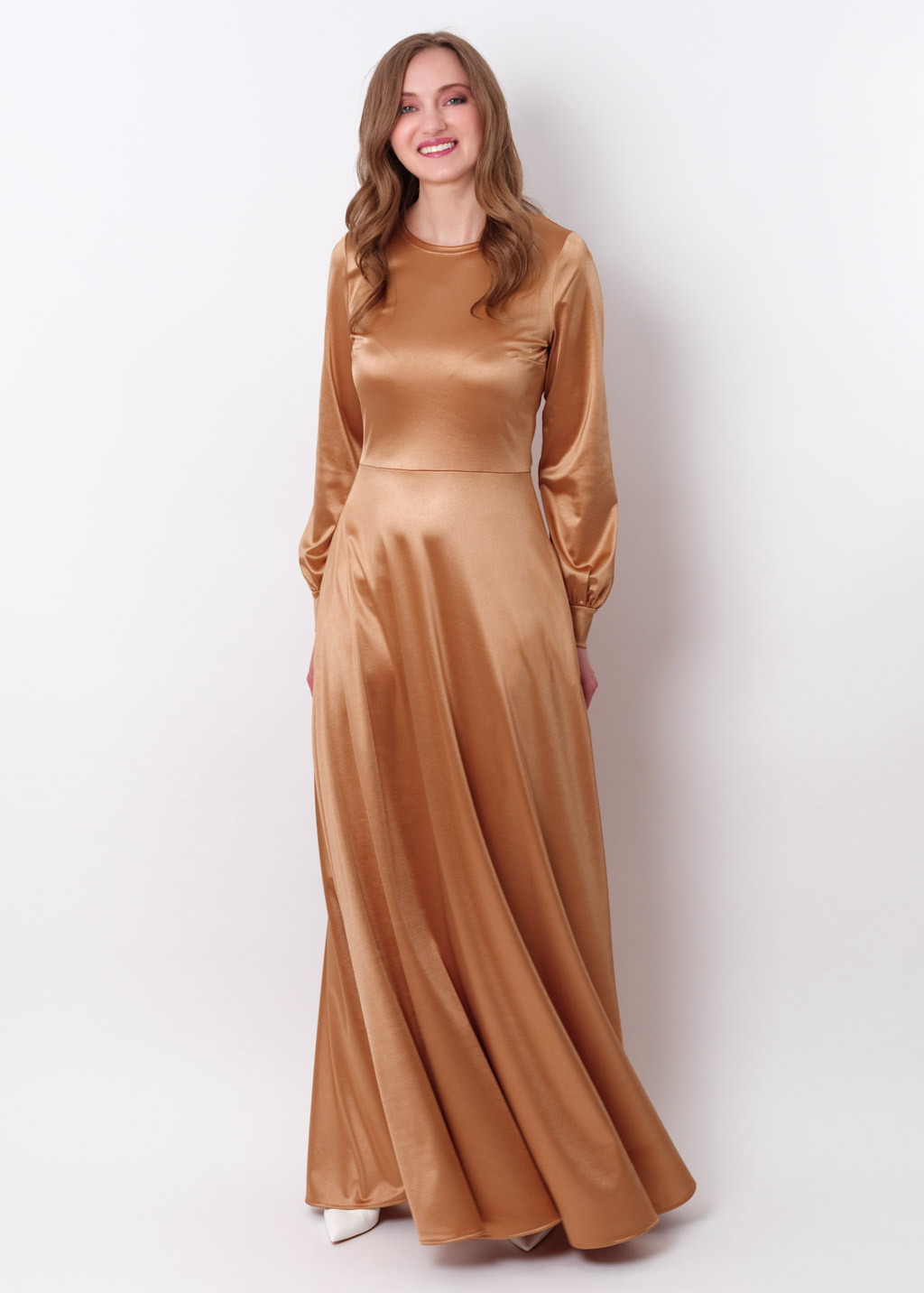 Gold luxury satin dress with belt
