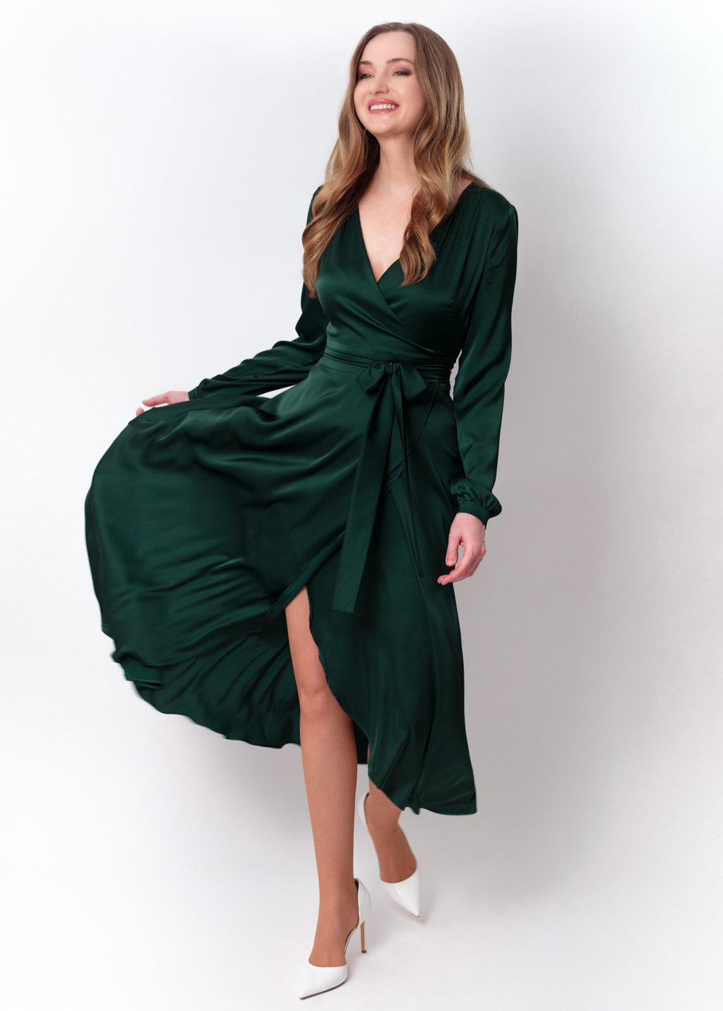 Forest green wrap dress