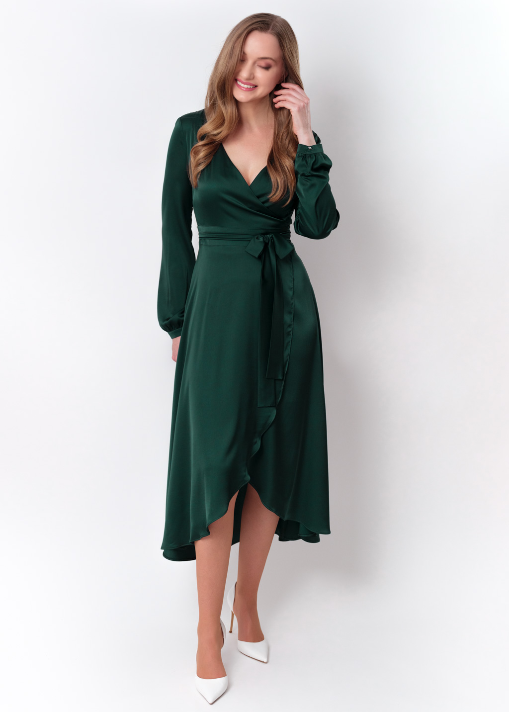 Forest green wrap dress