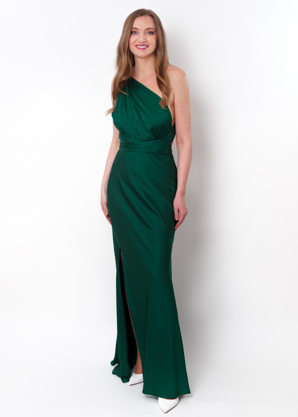 Dark green infinity knee slit long dress