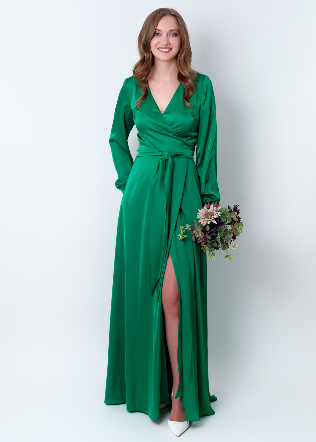 Emerald green wrap long dress