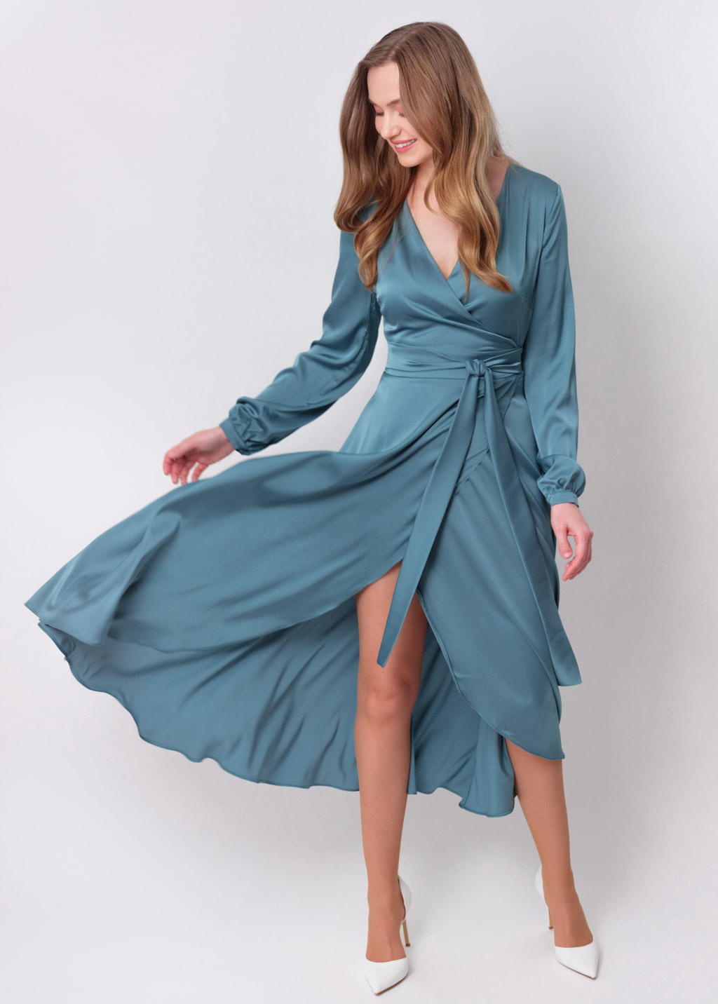 Aqua blue wrap dress