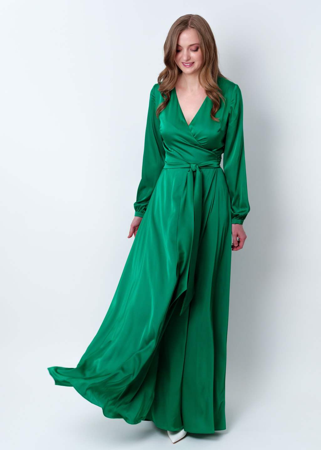 Emerald green wrap long dress