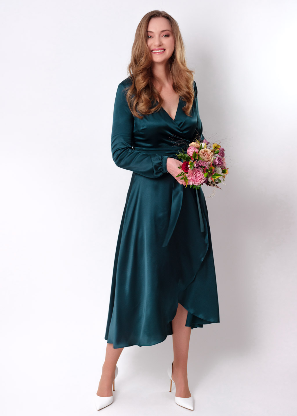 Dark teal green wrap dress