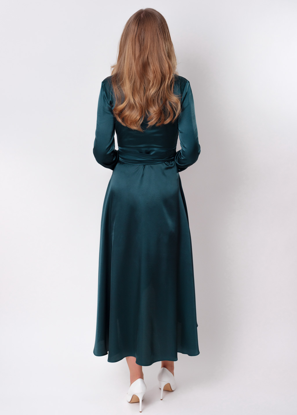 Dark teal green wrap dress