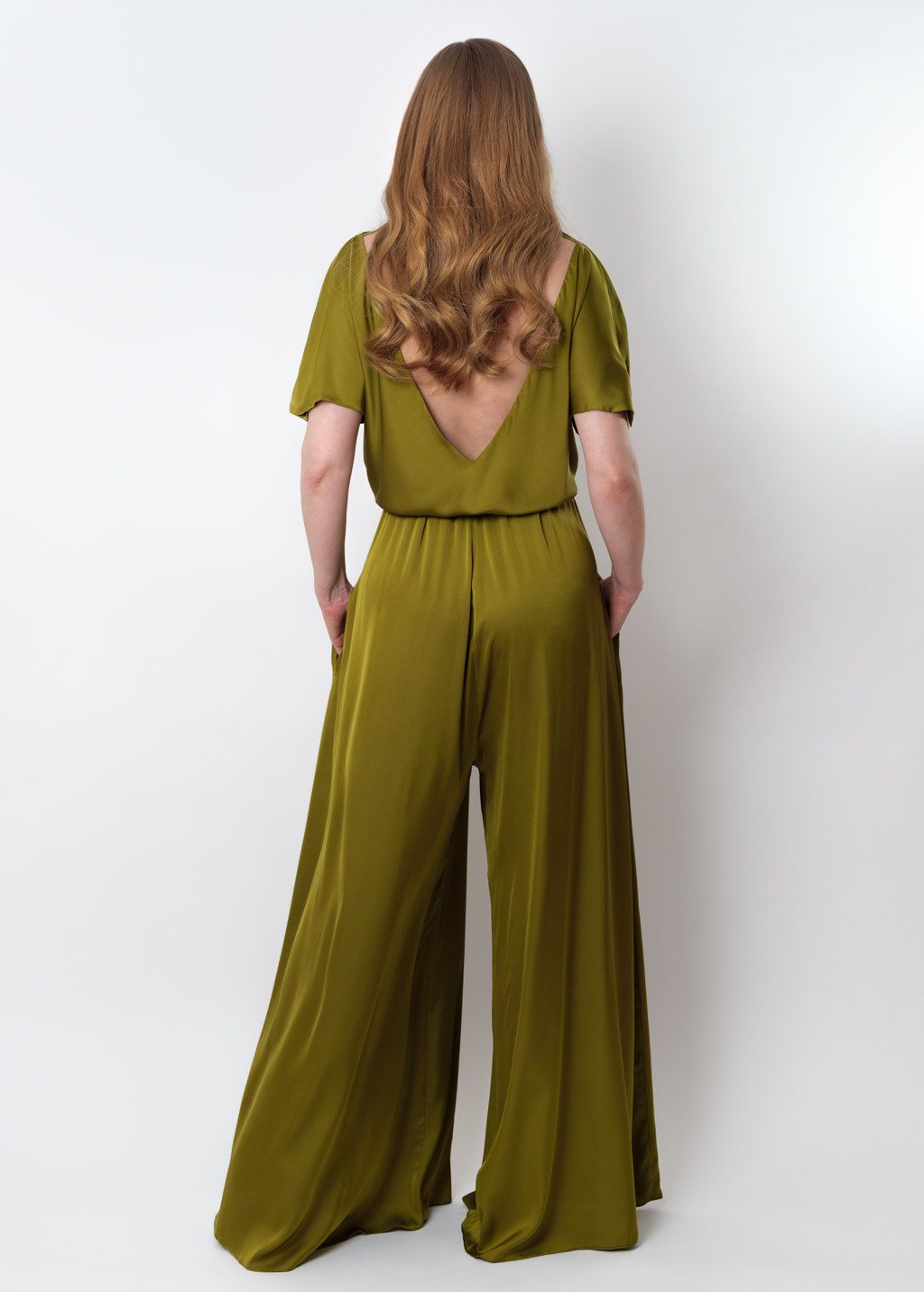 Olive silk jumpsuit