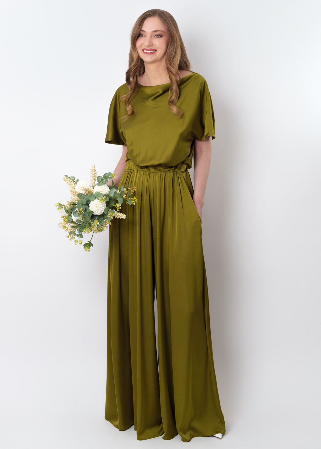 Olive silk jumpsuit