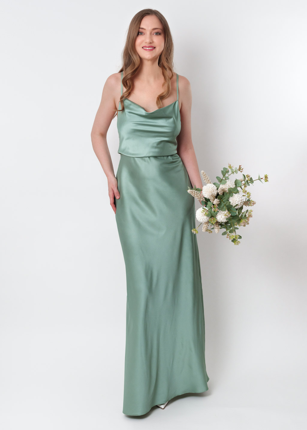 Sage green silk slip dress