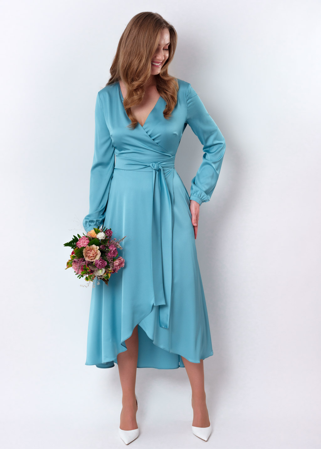 Dusty blue wrap dress