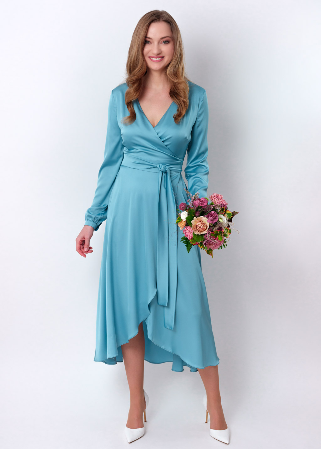 Dusty blue wrap dress