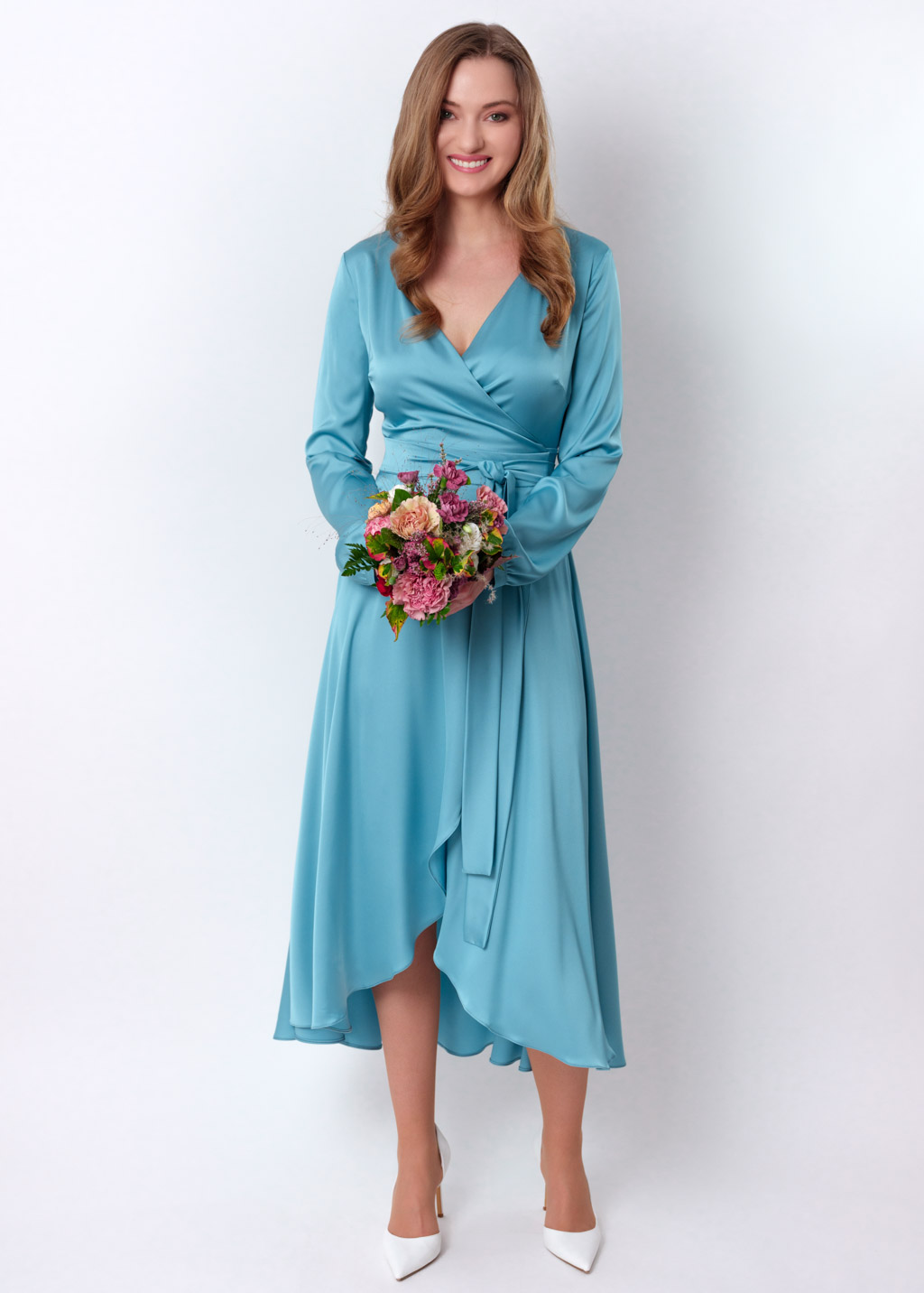 Dusty blue wrap dress