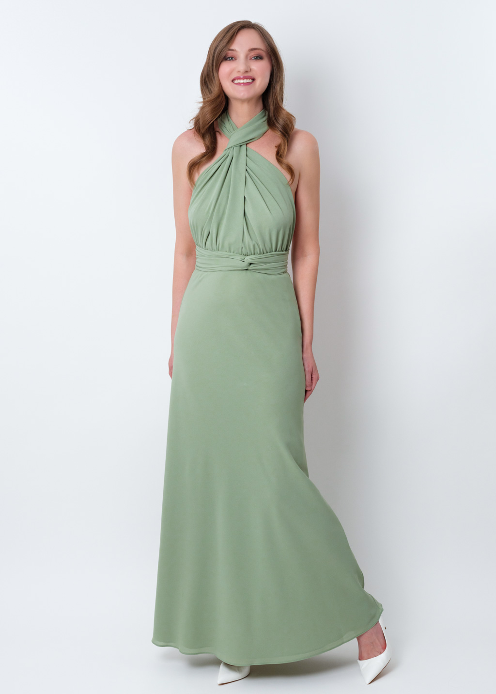 Sage green chiffon infinity dress