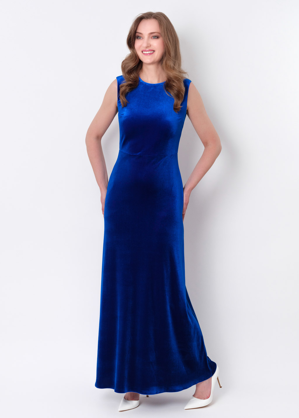Royal blue velvet long pencil dress