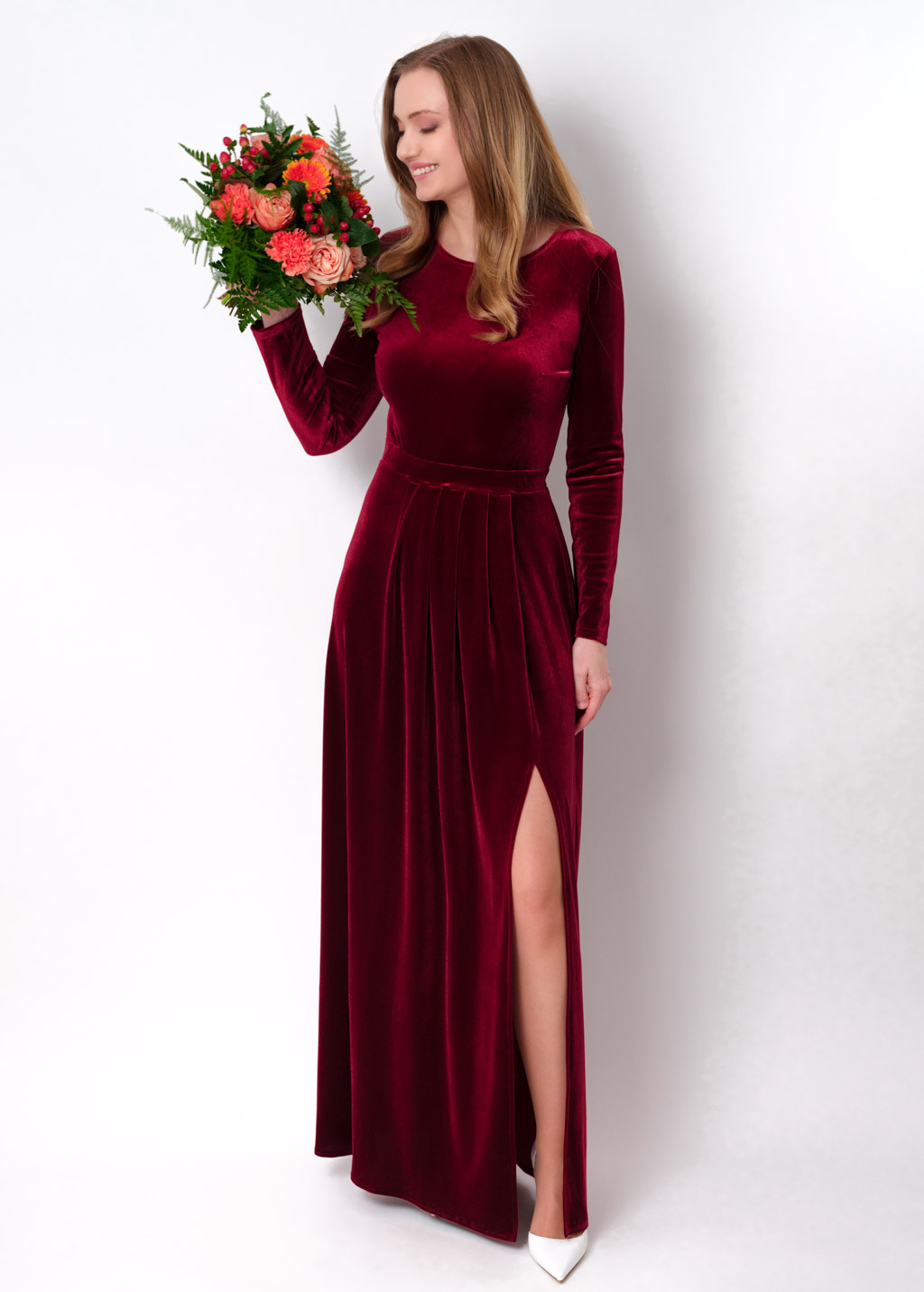 Burgundy velvet long dress