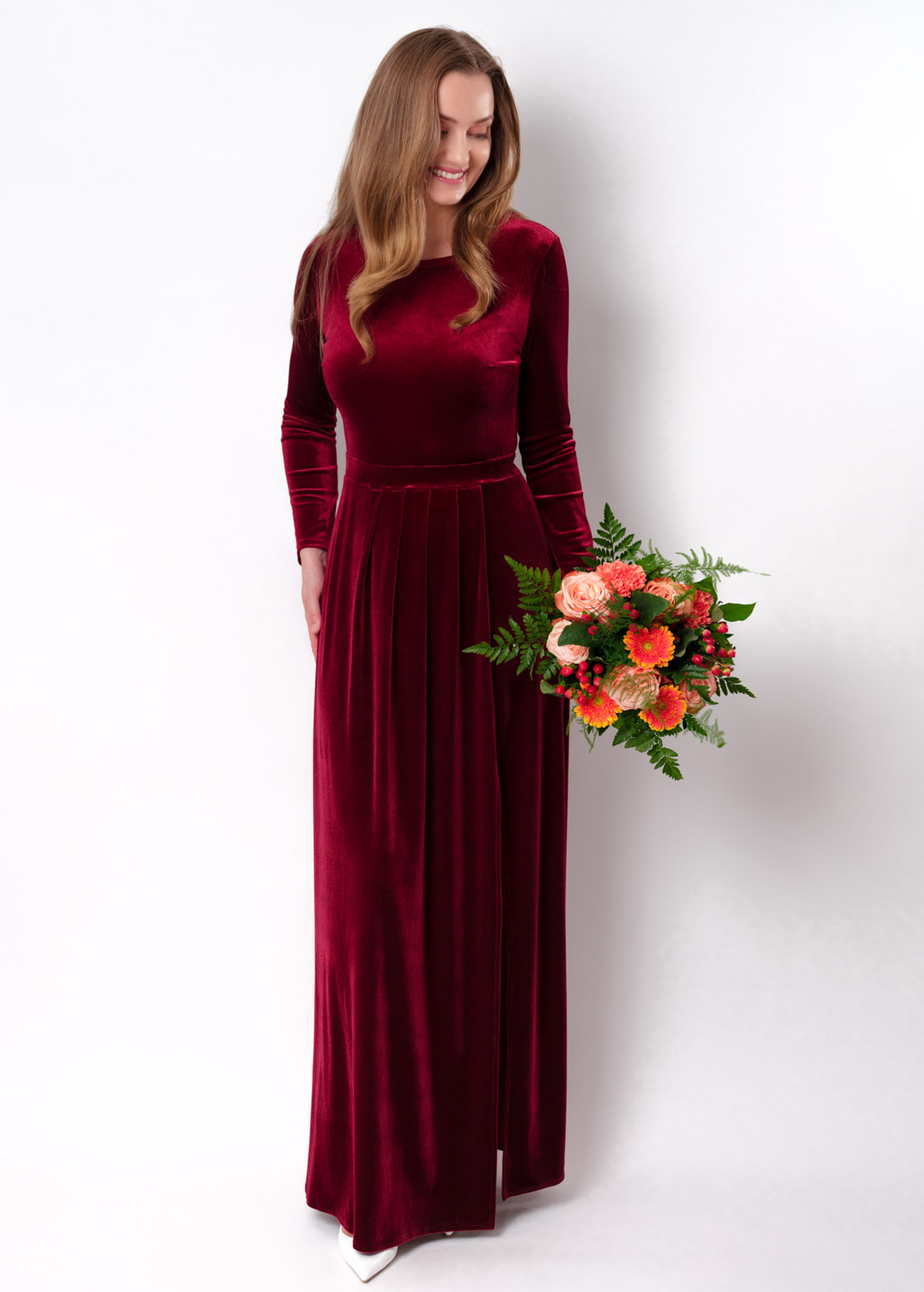 Burgundy velvet long dress