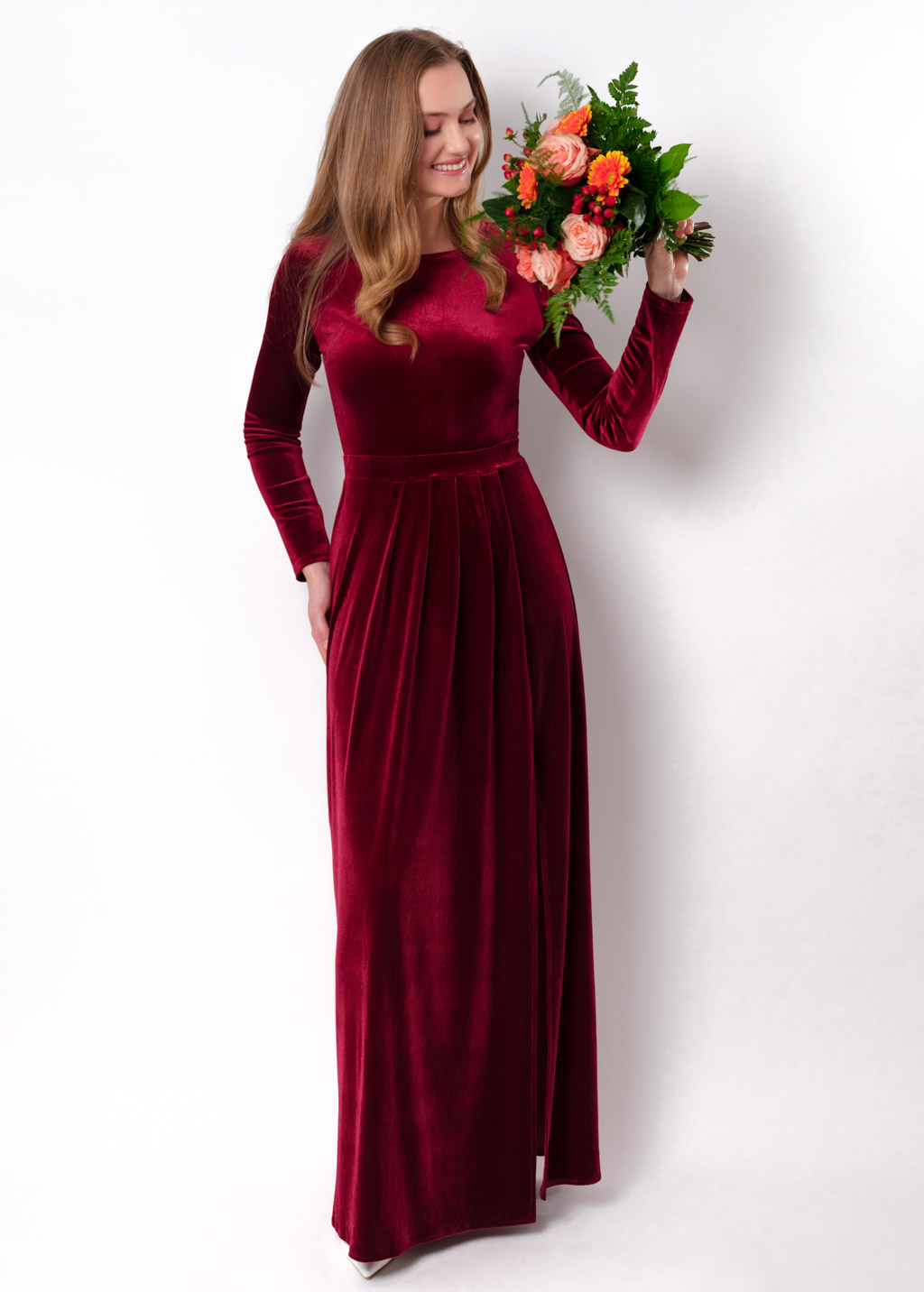 Burgundy velvet long dress