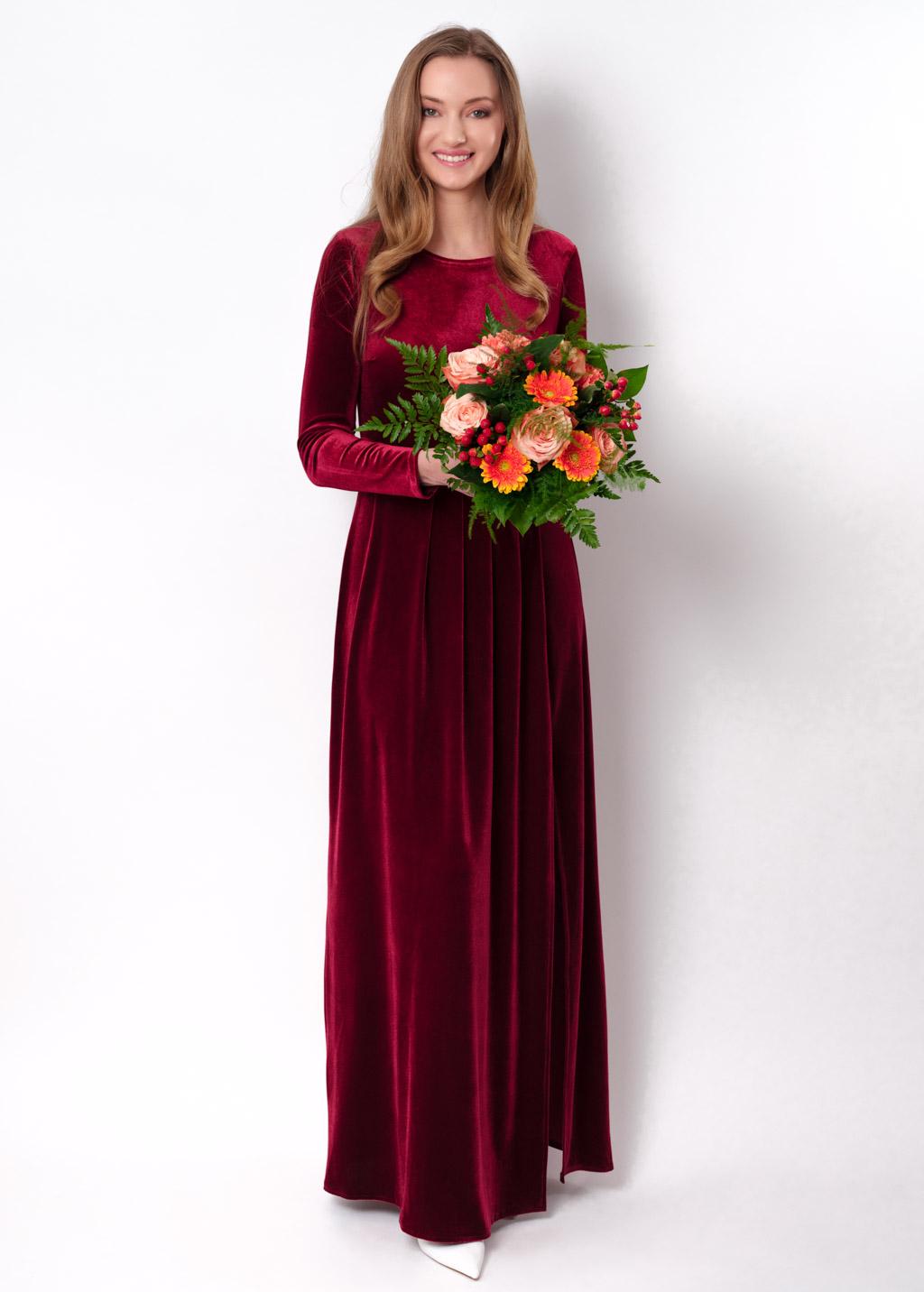 Burgundy velvet long dress