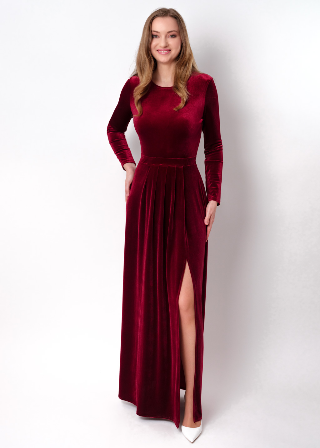 Burgundy velvet long dress