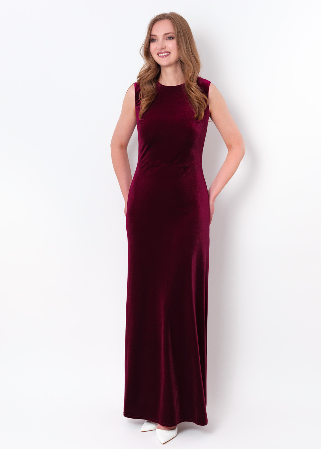 Plum burgundy velvet long pencil dress