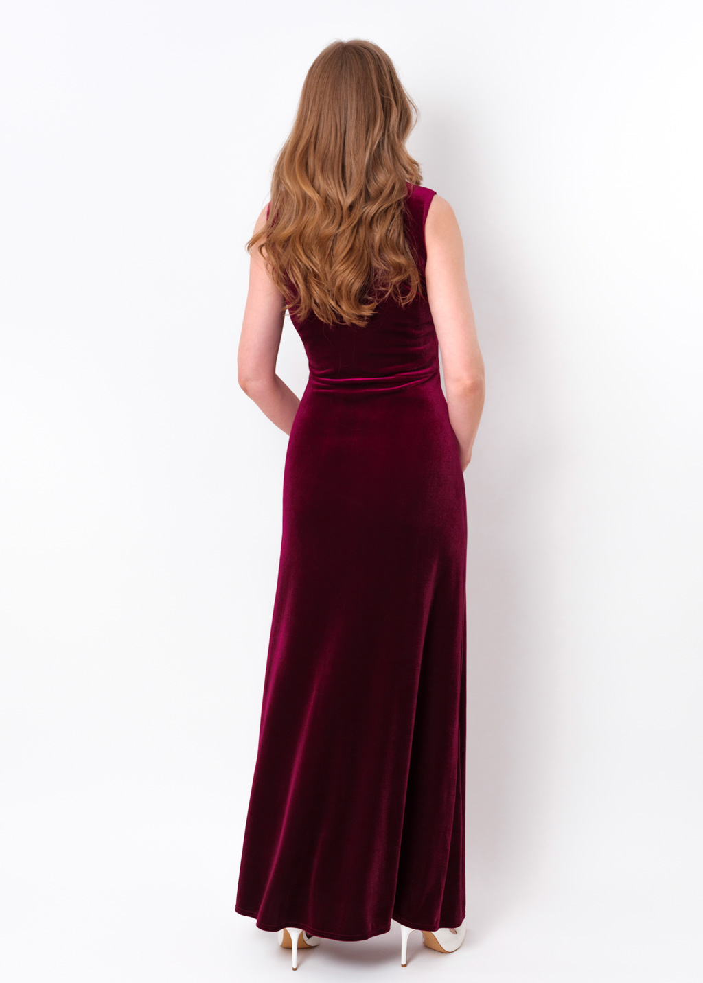 Plum burgundy velvet long pencil dress