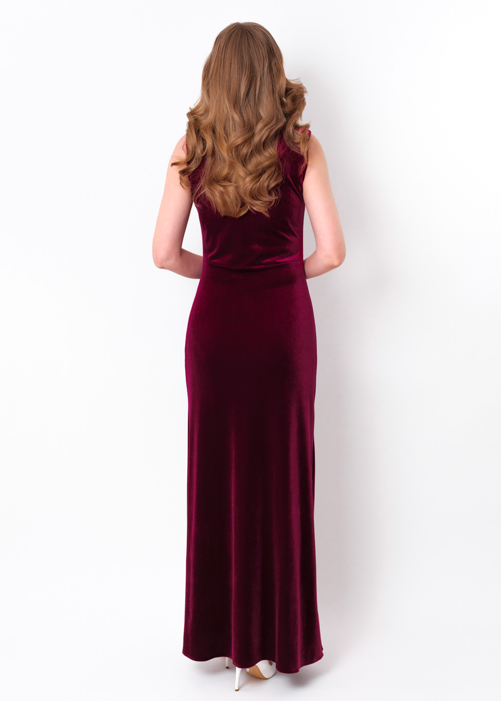 Plum burgundy velvet slit long pencil dress
