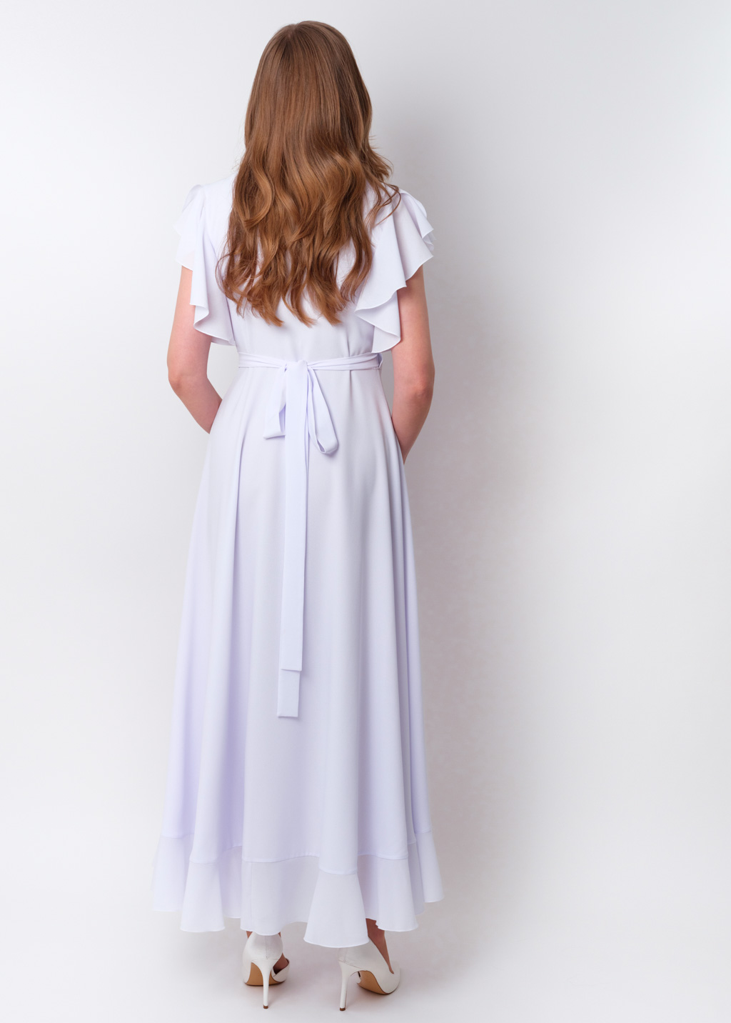 White chiffon wrap dress