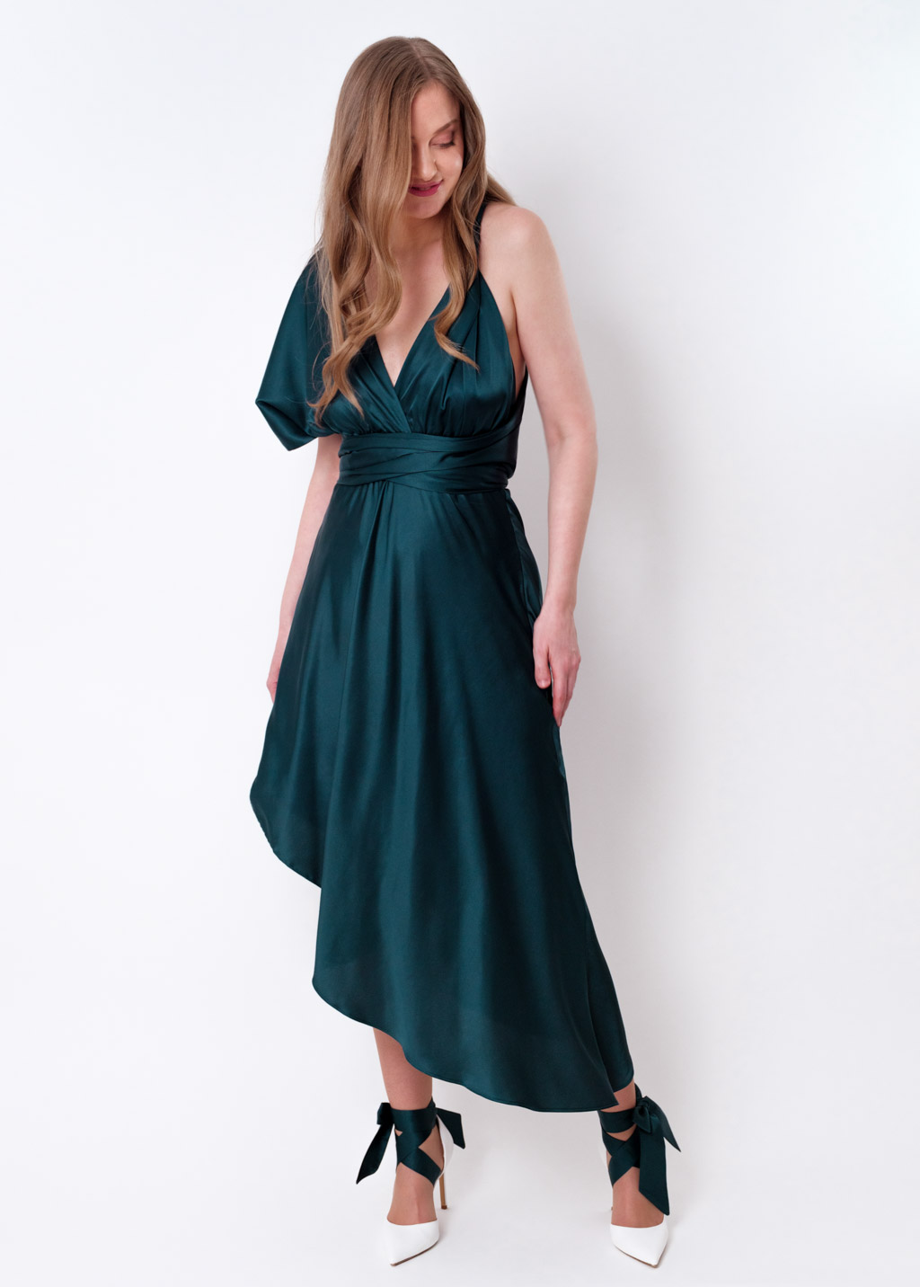 Dark teal green infinity asymmetric dress