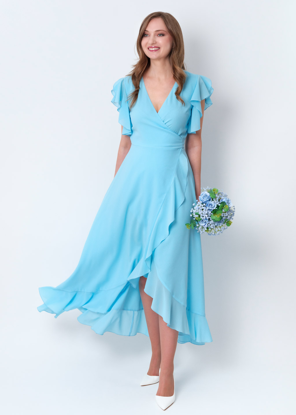 Sky blue chiffon wrap dress