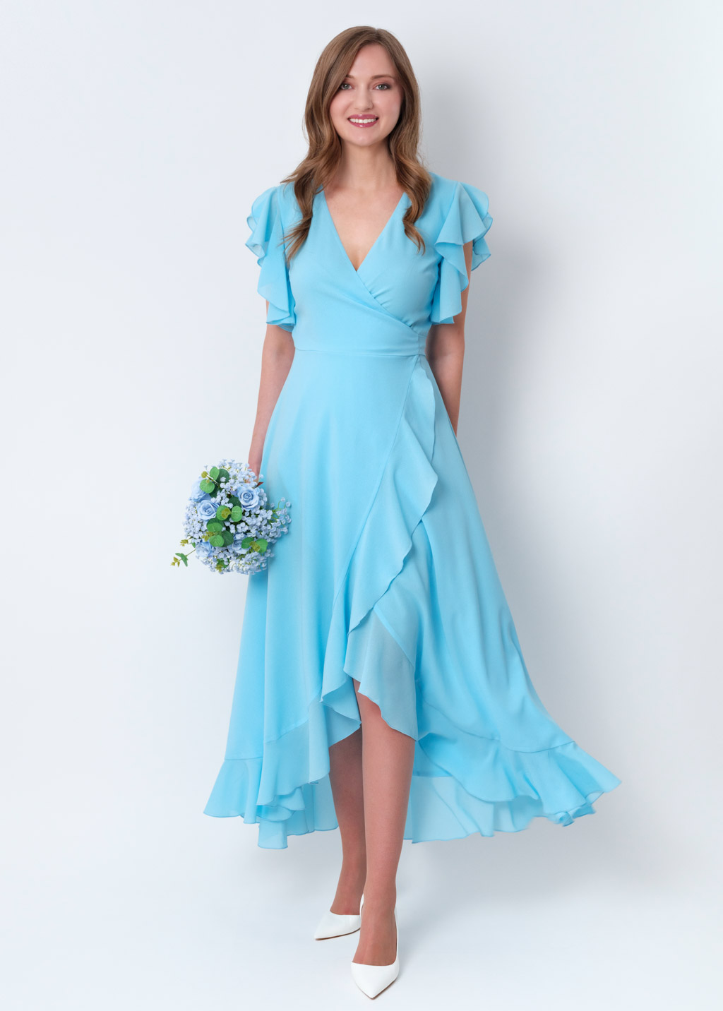 Sky blue chiffon wrap dress