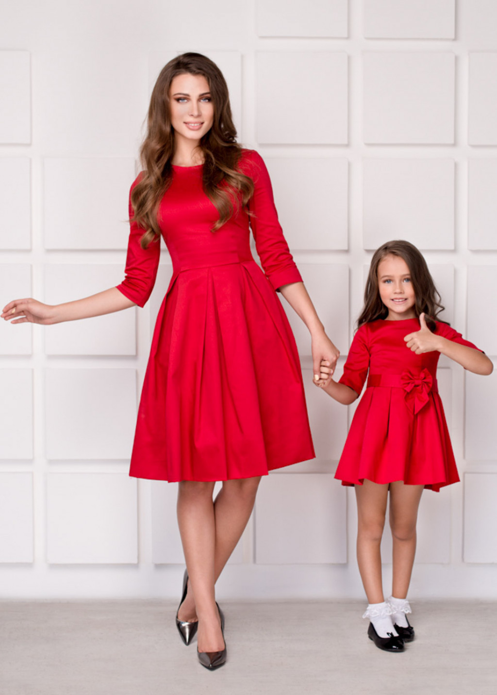 Mommy and me red cotton dresses