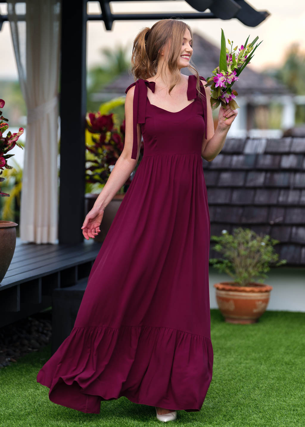 Burgundy romantic long dress