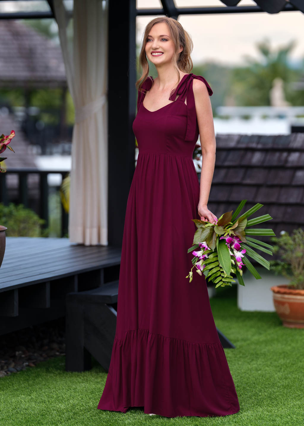 Burgundy romantic long dress