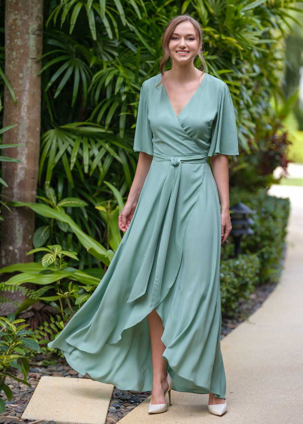 Sage Green romantic wrap dress