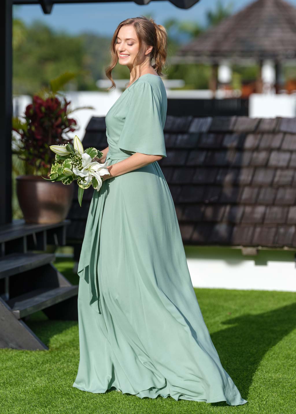 Sage Green romantic wrap dress