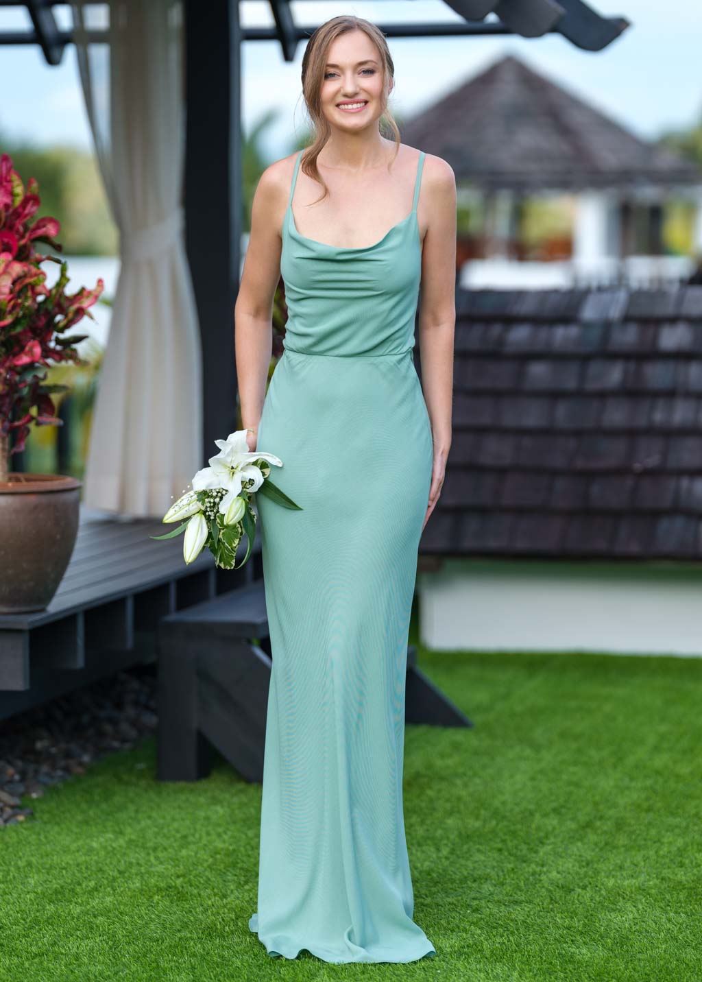 Sage green long slip dress