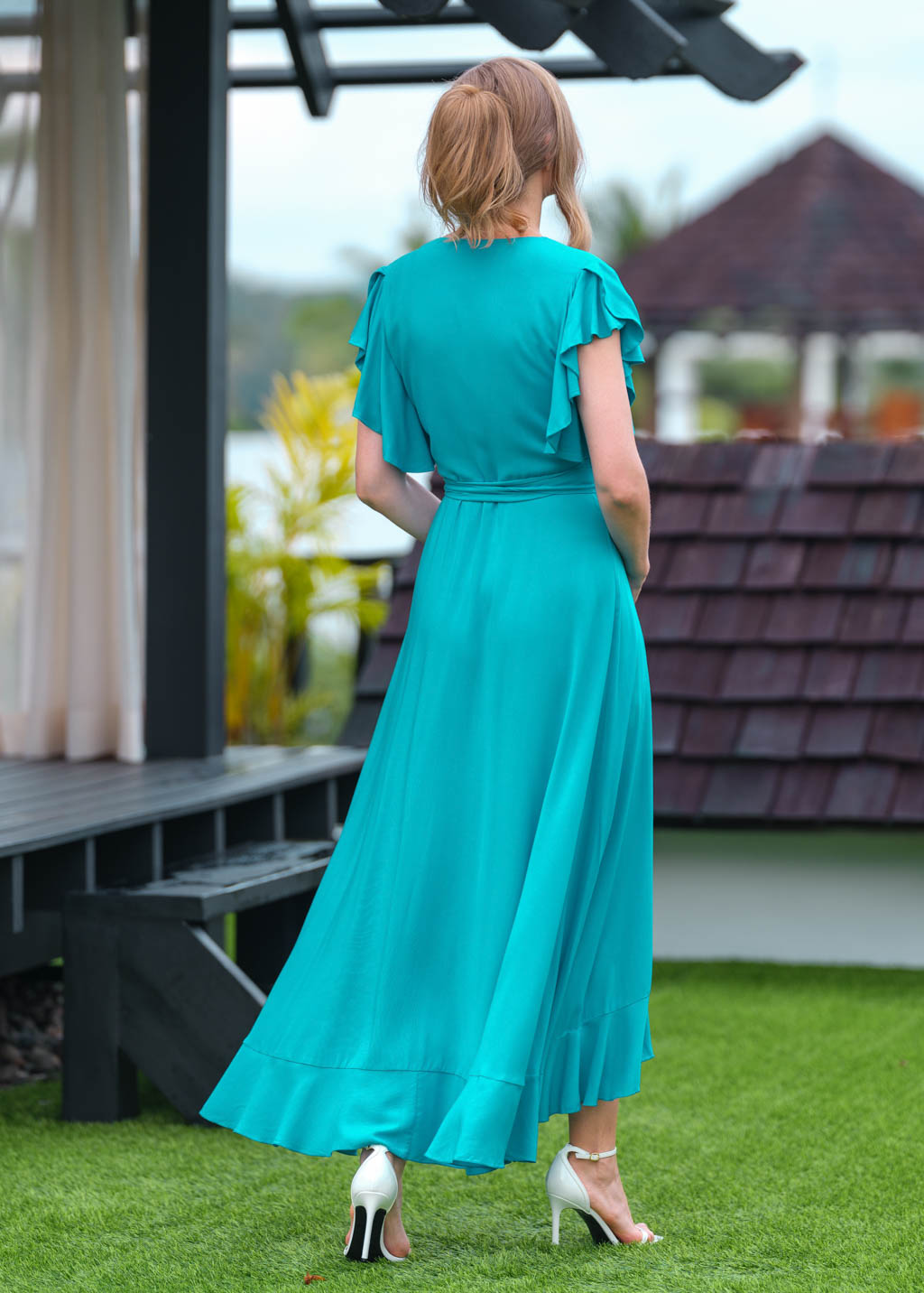 Turquoise romantic wrap dress