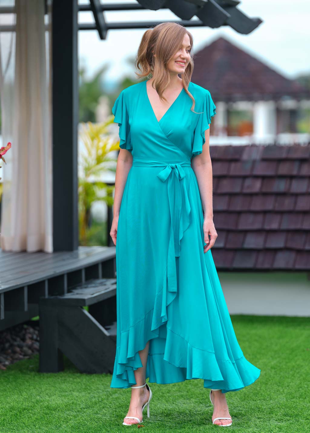 Turquoise romantic wrap dress