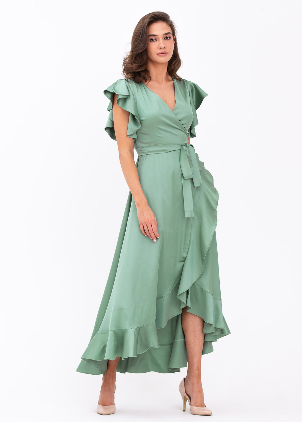 Sage green wrap dress