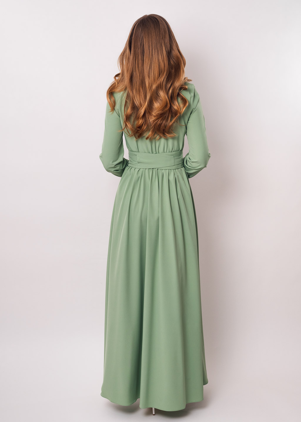 Sage green slit dress with belt