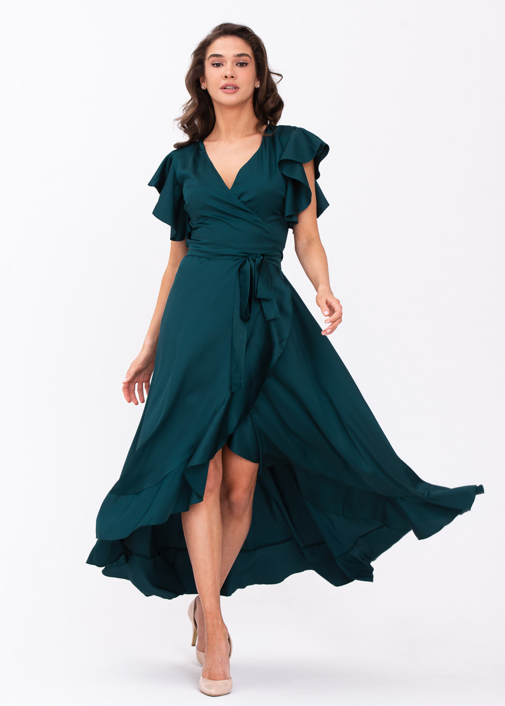 Dark teal green wrap dress