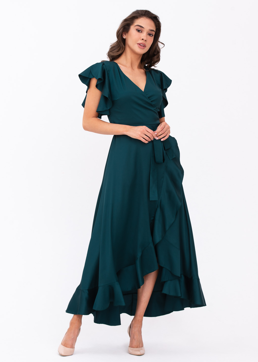 Dark teal green wrap dress