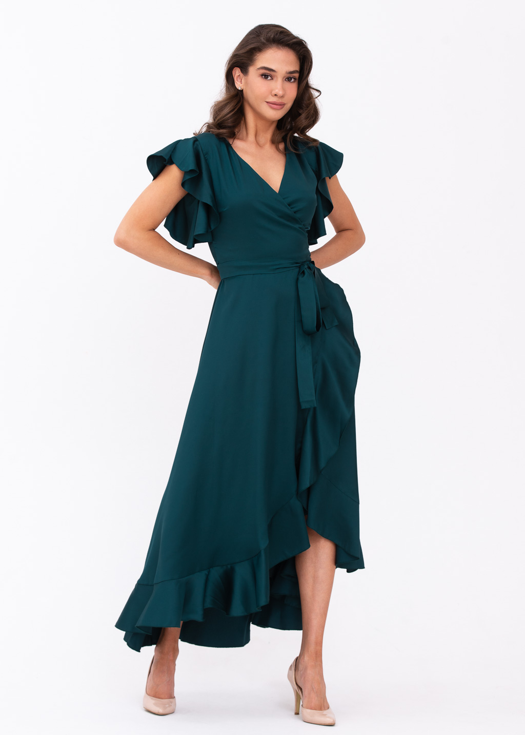 Dark teal green wrap dress